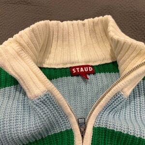 Staud cropped cotton blue/ green/ white sweater